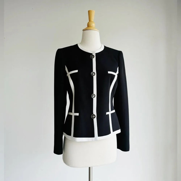 KASPER | Black and White Contrast Trim Blazer | 2P - Picture 1 of 5